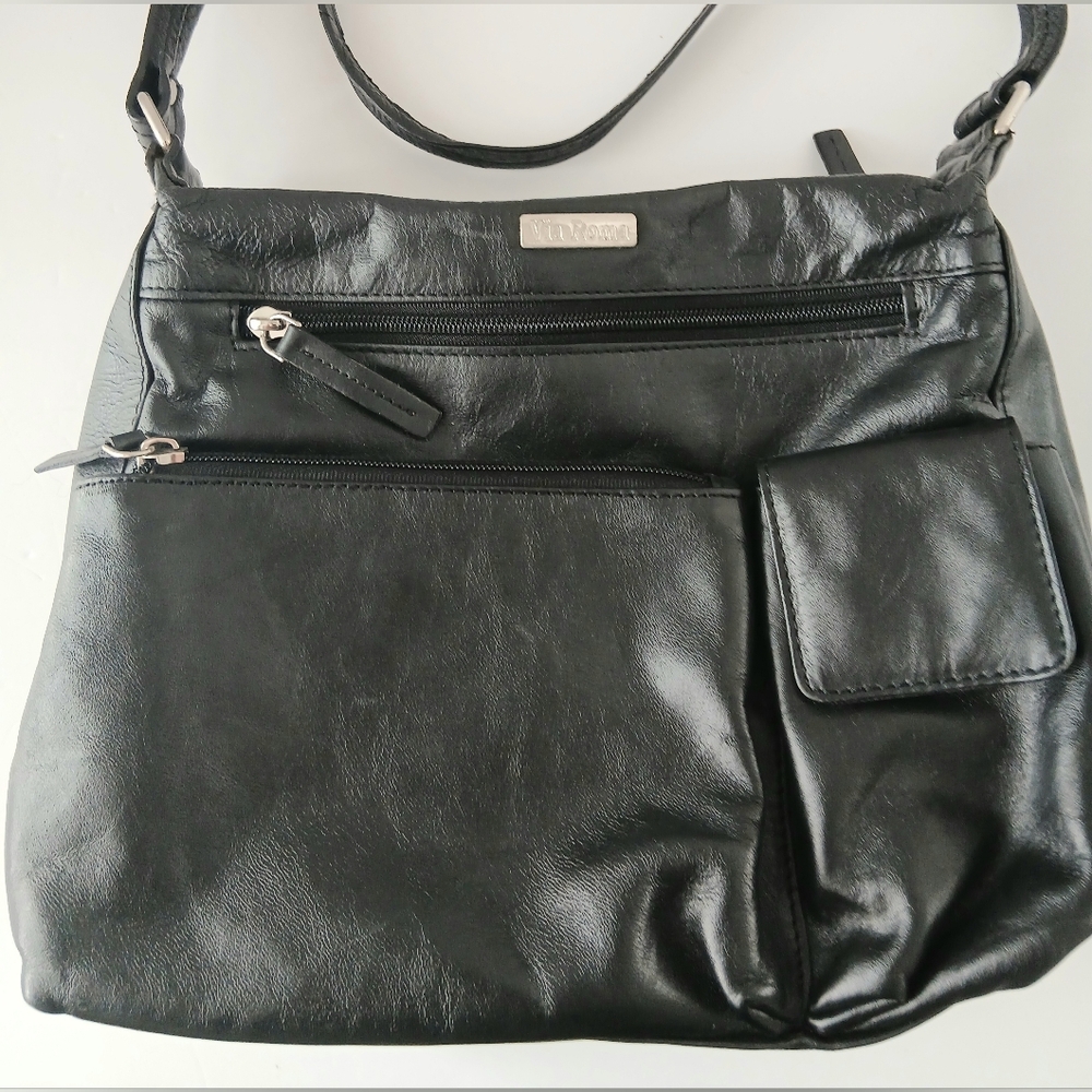 Via Roma Black Faux Leather Crossbody Shoulder Handbag - Picture 3 of 10